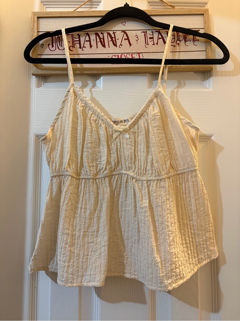 Cream Crinkle Spaghetti Strap Tank Top